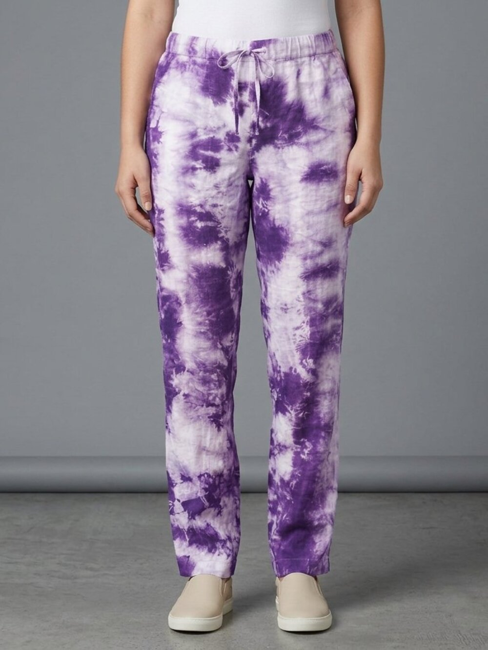 Cremieux Cotton Drawstring Pants Size XS Purple Lavender Tie Dye Trousers